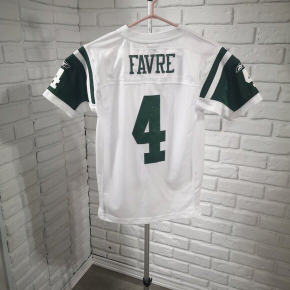 NFL Reebok Youth's Size Medium NY Jets #4 Favre White & Green V-neck Jersey - Picture 2 of 13